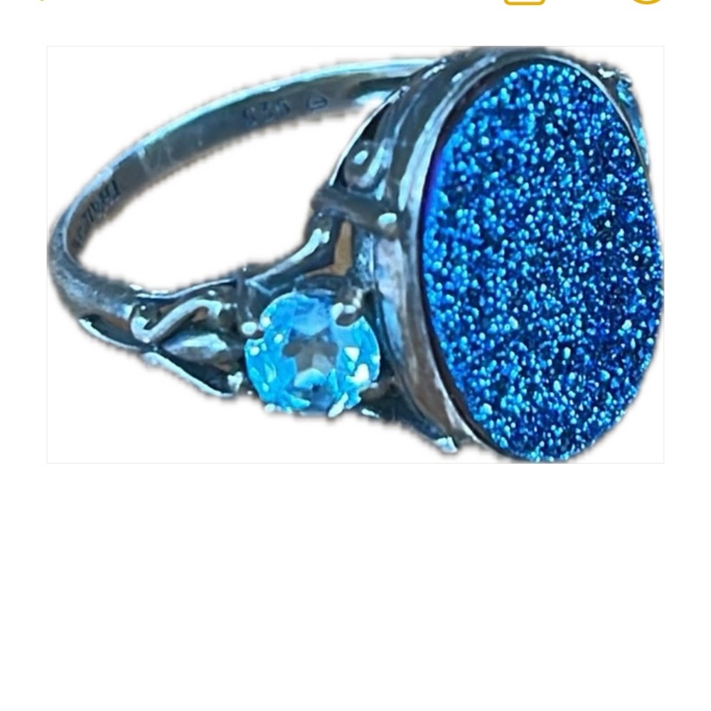 Royal blue sparkly ring with turquoise accent stones. “Marked Thailand 925” sz 9